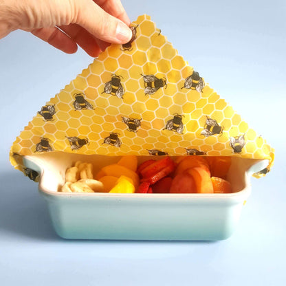 *Classic Set of 3 L, M, S Beeswax Food Wraps | Bee Happy