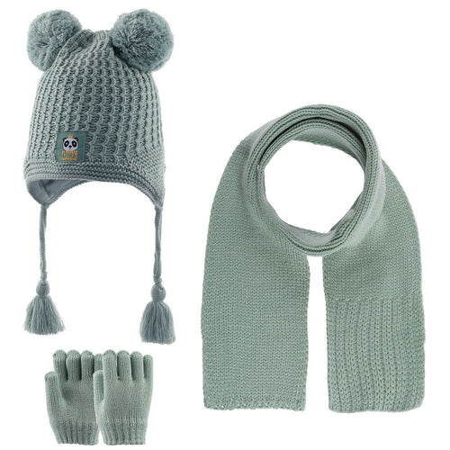 Toddler Knitted Winter Beanie 3 Piece Set With Earflaps For Girls