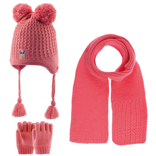 Toddler Knitted Winter Beanie 3 Piece Set With Earflaps For Girls