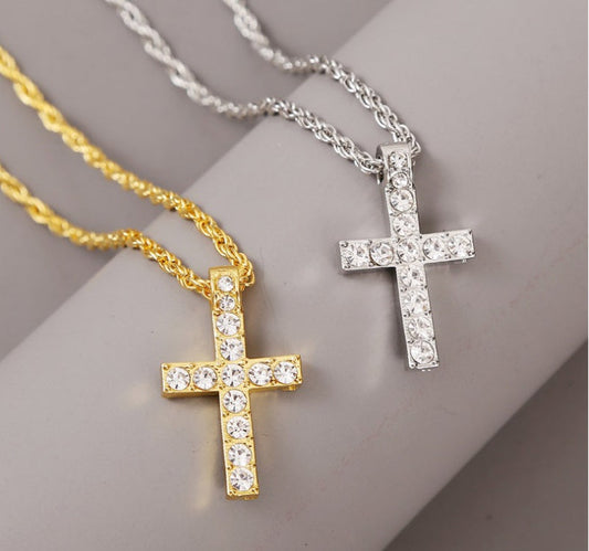 Cross Pendant Necklaces For Women Men Punk Hiphop Rope Chain On Neck
