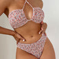 Summer Flowers Print Pleated Design Bikini Set Beach Fashion Halter