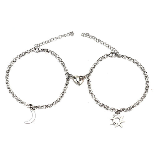 2Pcs Sun Moon Charm Magnet Attraction Stainless Steel Bracelets For