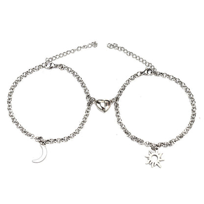 2Pcs Sun Moon Charm Magnet Attraction Stainless Steel Bracelets For