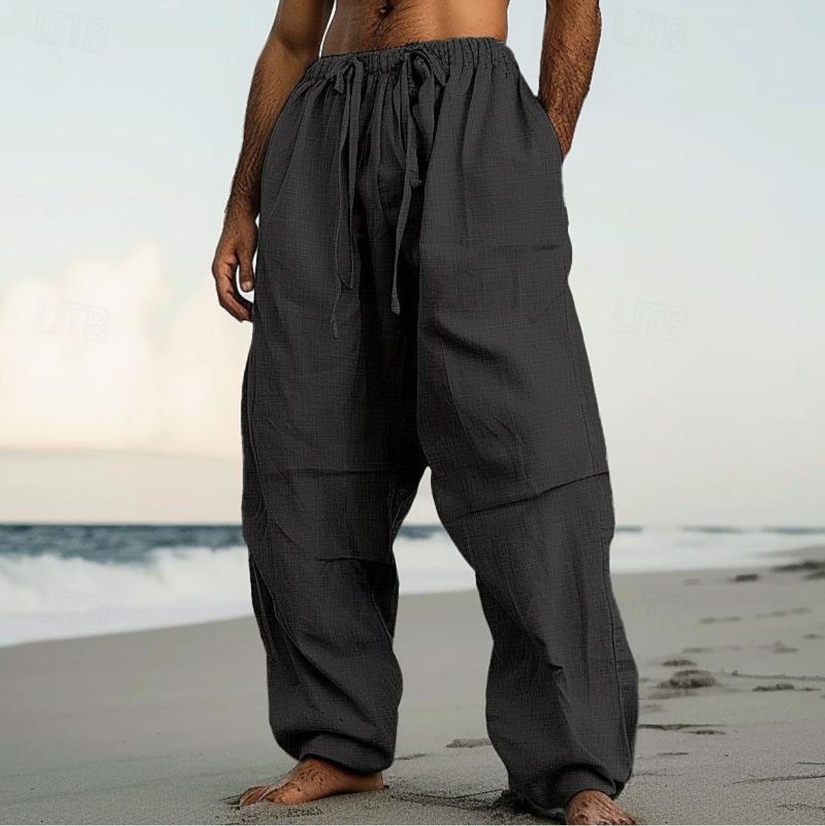 Beach Straight-leg Pants Plain Color Comfortable