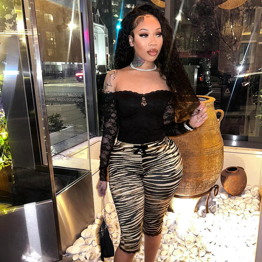 Sexy Print Cropped Tight Straight-leg Pants