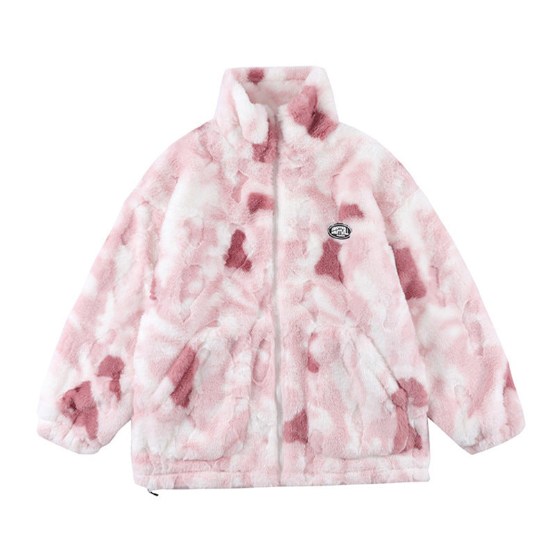 Tie-dyed Polar Fleece Stand Collar Coat Autumn And Winter