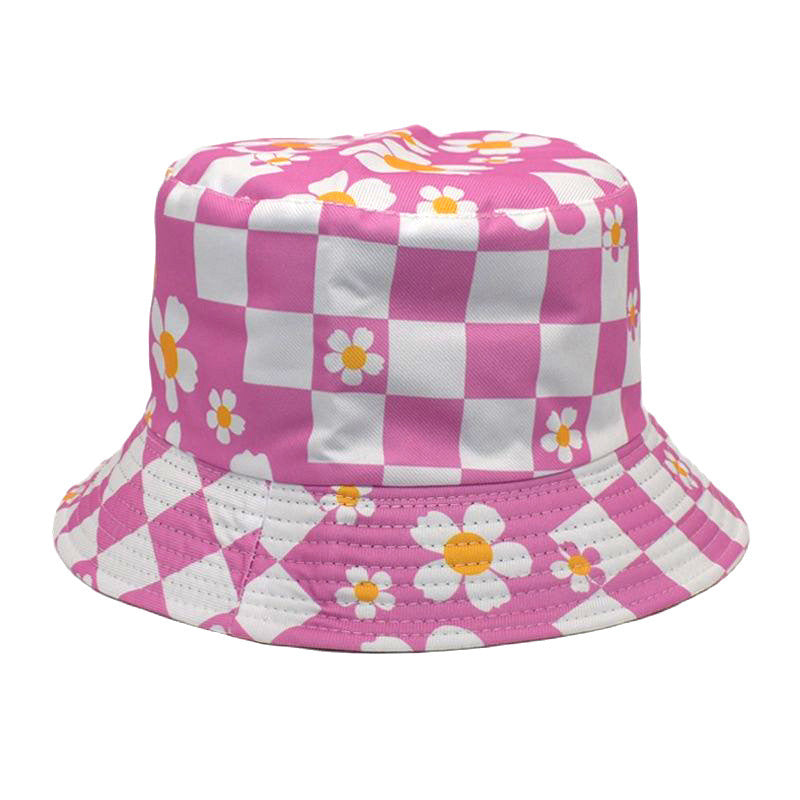 Plaid Floral Bucket Hat Sun-proof