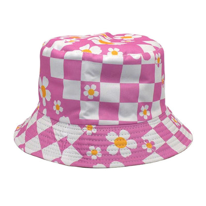 Plaid Floral Bucket Hat Sun-proof