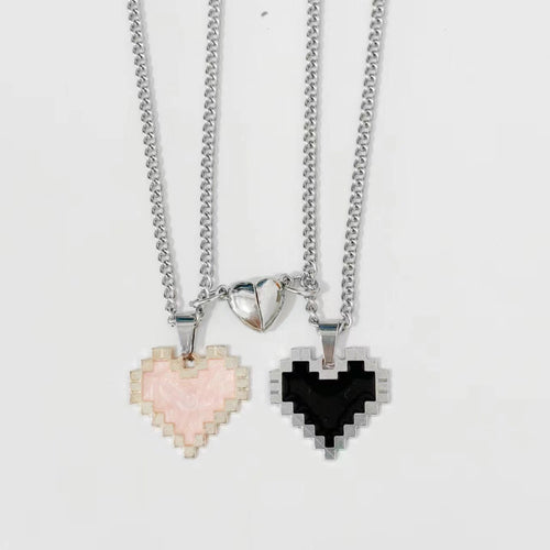 2pcs Magnetic Heart-shaped Mosaic Necklace Fashion Personality Couple
