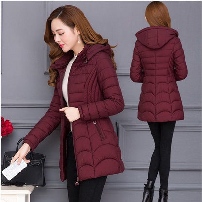 Women's Mid-length Simple Slim-fit Figure Flattering Cotton-padded Coat
