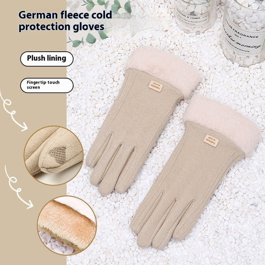 Women's Winter Velvet Padded Touch Screen Gloves