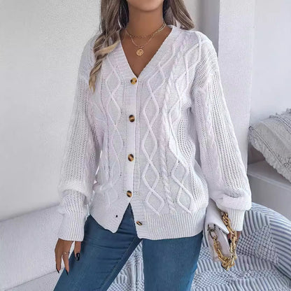 V-neck Long Sleeve Button Women's Sweater