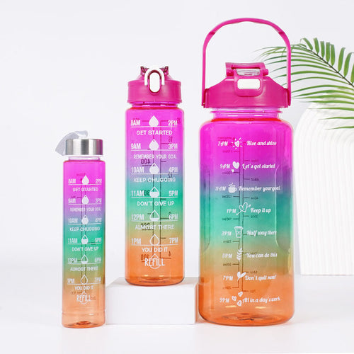 3-in-1 Gradient Color Motivational Water Bottles Set Plastic Straw