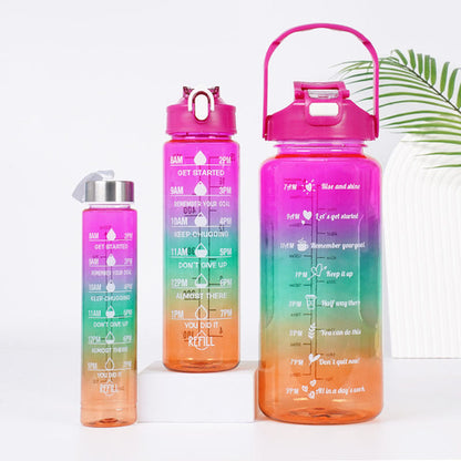 3-in-1 Gradient Color Motivational Water Bottles Set Plastic Straw