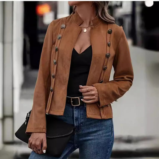 Double-row Metal Buckle Deerskin Coat