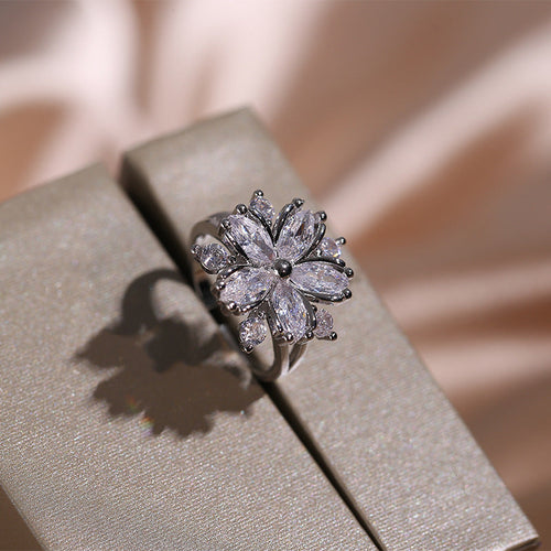 Fashion Jewelry Zircon Women Necklace Ring Double Layers Flower Cubic