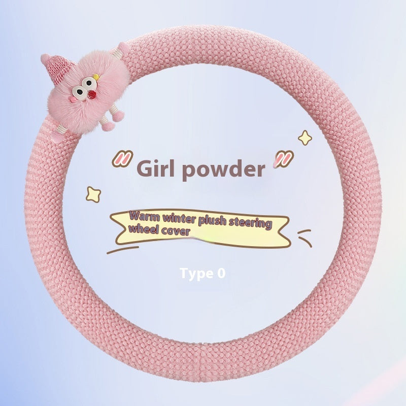 Car Plush Cartoon Steering Wheel Warm Short Plush Grip Cover