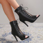 Women's Peep Toe High Heel Pumps Shoes Fashion Lace-up Buckle Sandals
