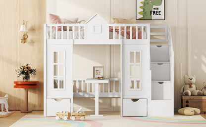 Twin-Over-Twin Bunk Bed with Changeable Table, Bunk Bed Turn into