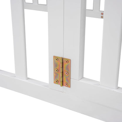 Twin Size Wood Floor Bed Frame with Fence and Door, White(OLD SKU