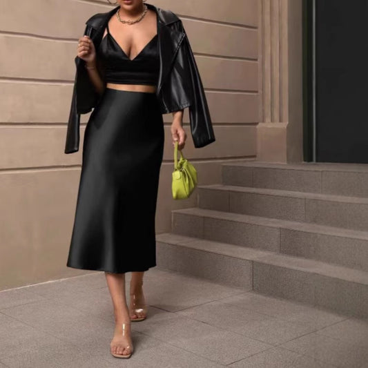 Elegant Line Satin Skirt