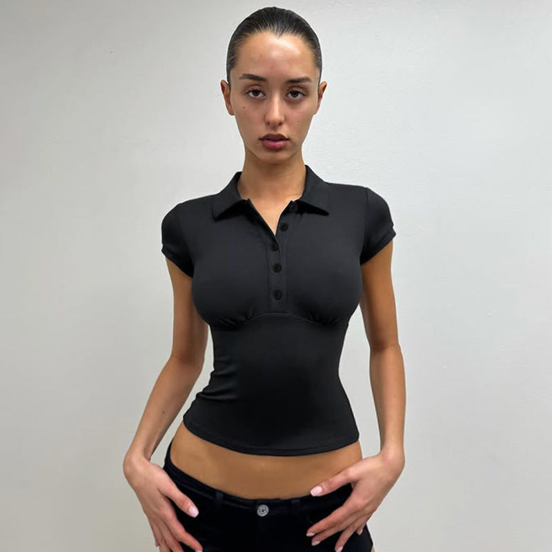 Solid Color Button up Pullover Short Sleeve