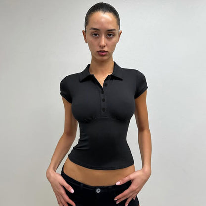 Solid Color Button up Pullover Short Sleeve