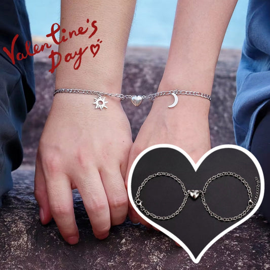 2Pcs Sun Moon Charm Magnet Attraction Stainless Steel Bracelets For