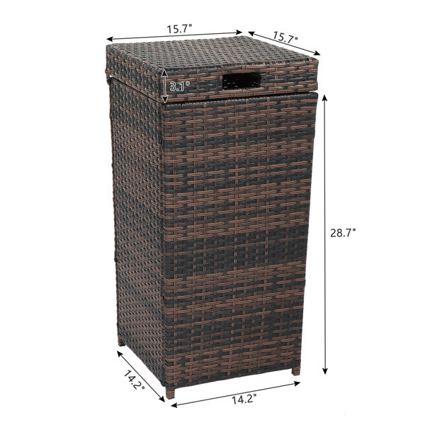 Brown Gradient Woven Rattan Trash Can With Top Cover