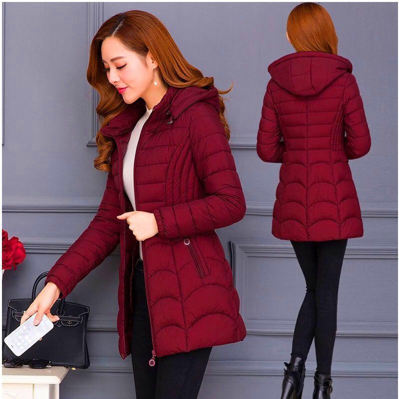 Women's Mid-length Simple Slim-fit Figure Flattering Cotton-padded Coat