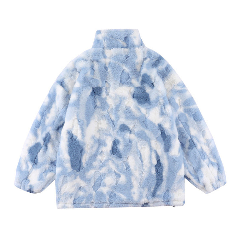 Tie-dyed Polar Fleece Stand Collar Coat Autumn And Winter