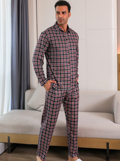 Ice Silk Long Sleeve Long Pants Men's Pajama Set