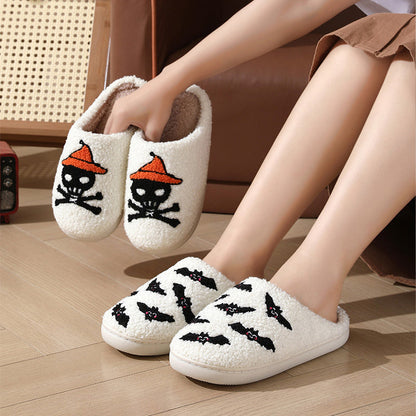 Halloween Skull Rose Slippers Winter Warm Indoor Floor Bedroom Home