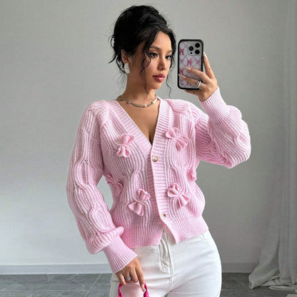 Women's Long Sleeve Bowknot Knitwear Cardigan