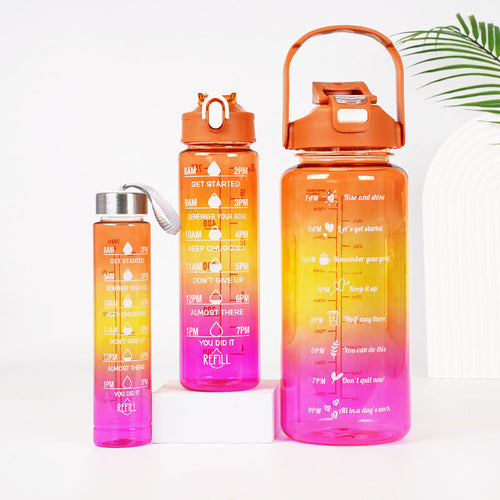 3-in-1 Gradient Color Motivational Water Bottles Set Plastic Straw