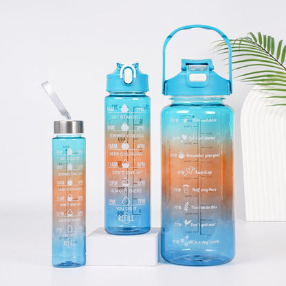 3-in-1 Gradient Color Motivational Water Bottles Set Plastic Straw