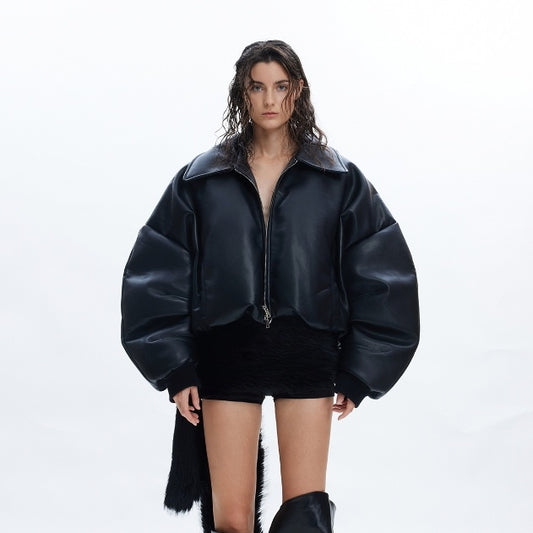 Cotton-padded Leather Coat