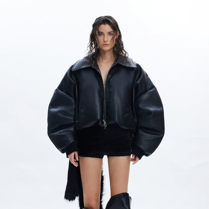Cotton-padded Leather Coat