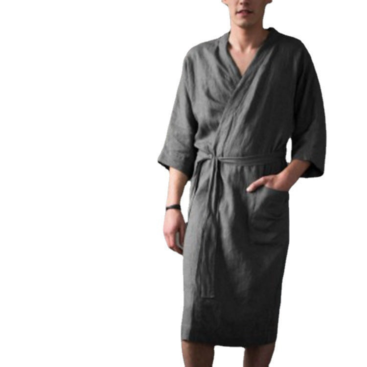 Solid Color Linen Pajamas Robe Bathrobe