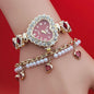 Fashion Love Shape Bracelet Watch Set Diamond Colored Heart Quartz