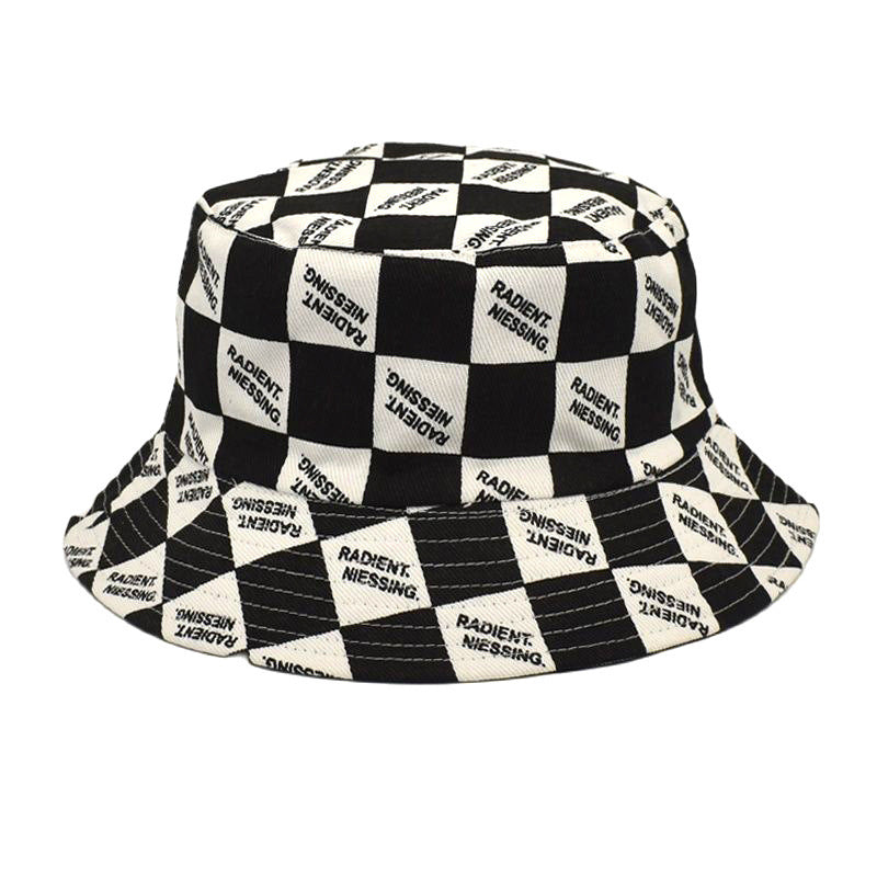 Letter Plaid Bucket Hat Fashion Double-sided Wear Bucket Hat