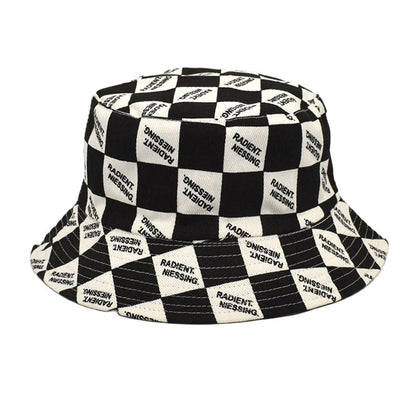 Letter Plaid Bucket Hat Fashion Double-sided Wear Bucket Hat