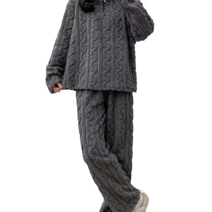 Autumn And Winter New Twist Zipper Couple Fleece-lined Thick Coral