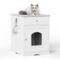 Wooden Pet House Cat Litter Box Enclosure with Drawer, Side Table,