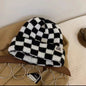 Chessboard Plaid Knitted Hat Women's