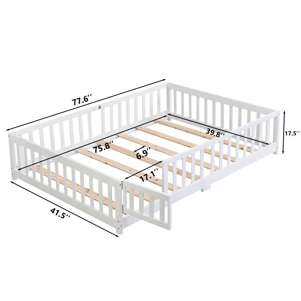 Twin Size Floor Bed With Door,Solid Wood Platform Bed Frame With