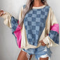 Oversized Checkered Denim Casual Sweatshirt
