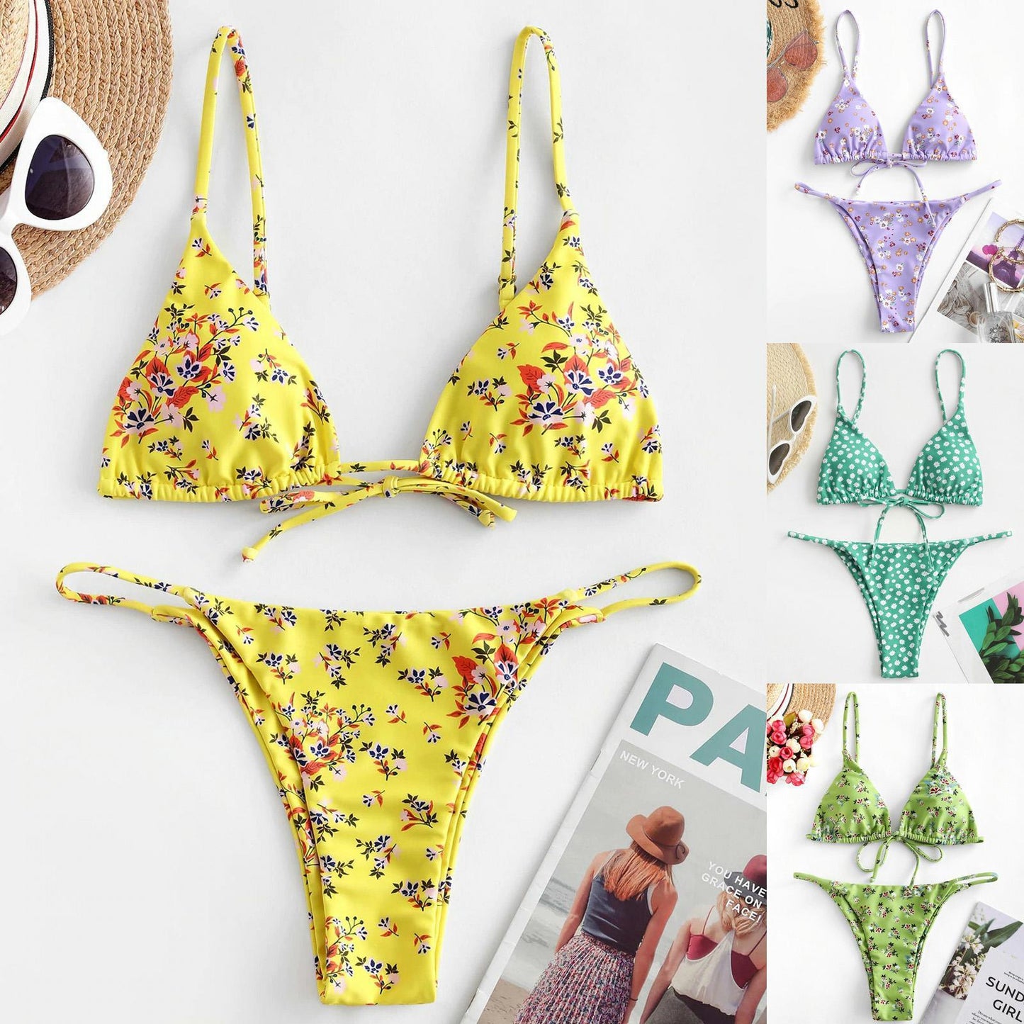 Summer Flowers Print Bikini Sexy Beach Swimming Suit Fashion Push Up