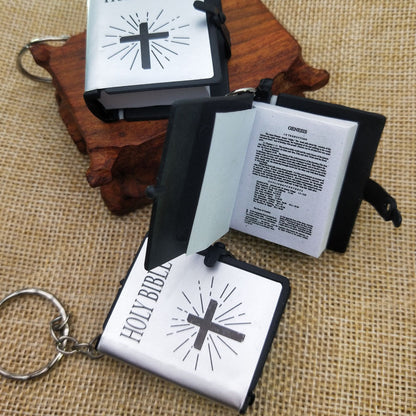 Mini English HOLY BIBLE Key Chains Real Paper Readable Bible Christian