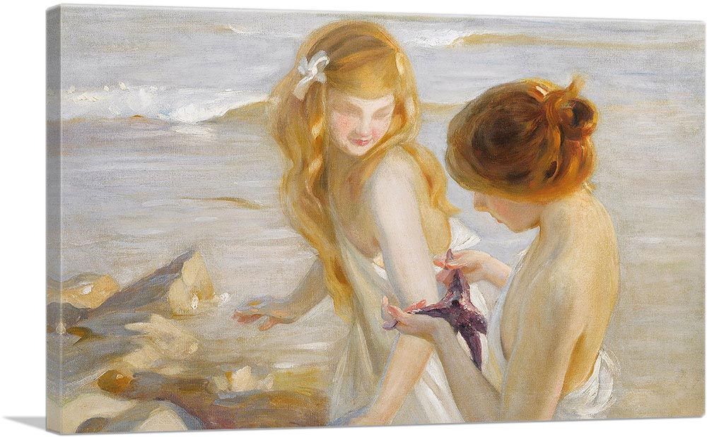 Two Young Girls Looking at Starfish